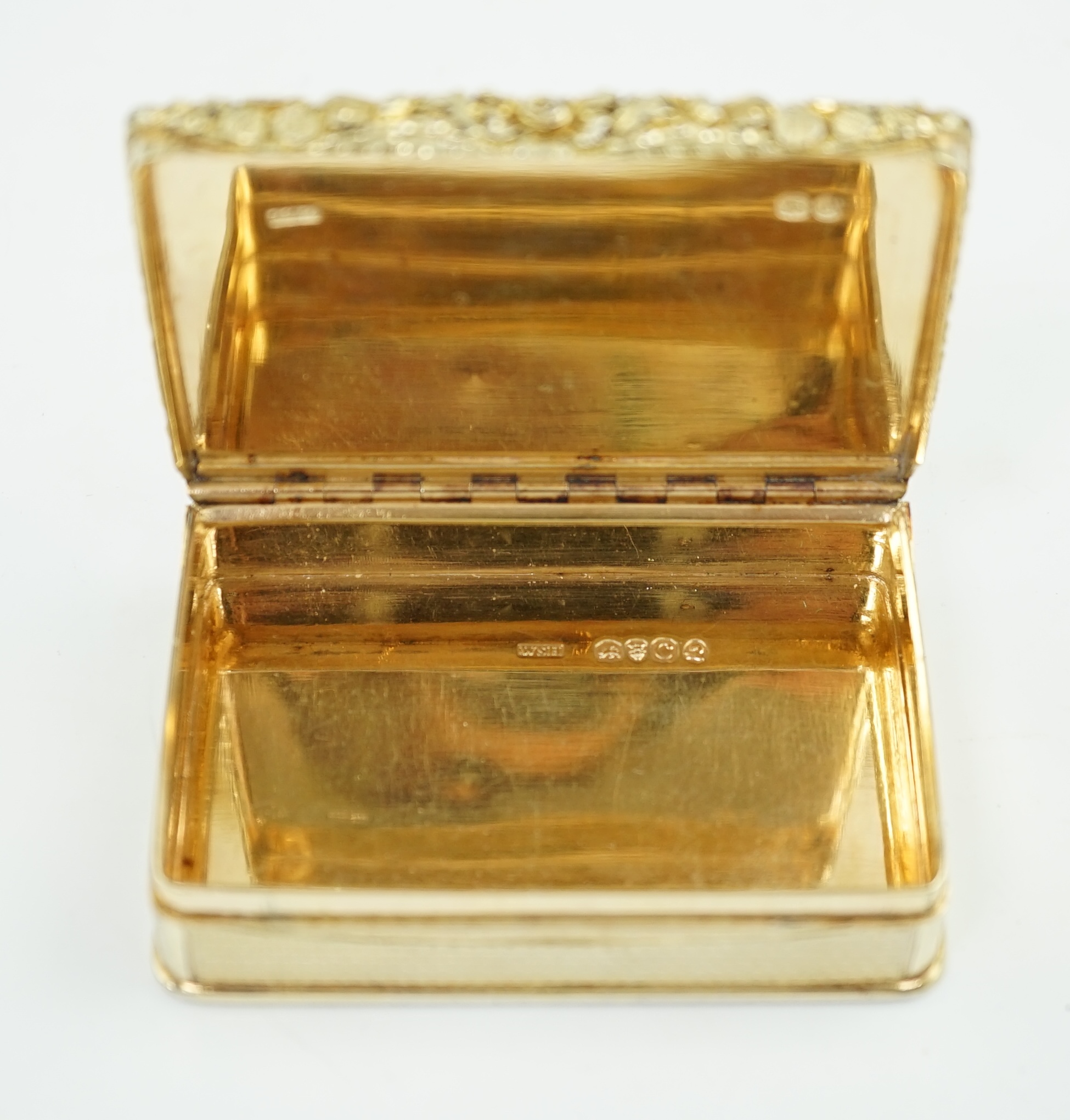 A late George III engine turned silver gilt rectangular snuff box, by William Snooke Hall